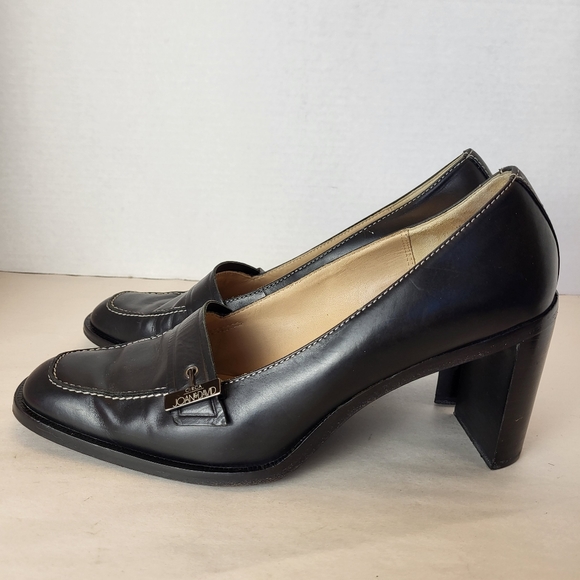 Circa Joan&David black leather white stitching heeled loafer size 9M - Picture 8 of 16